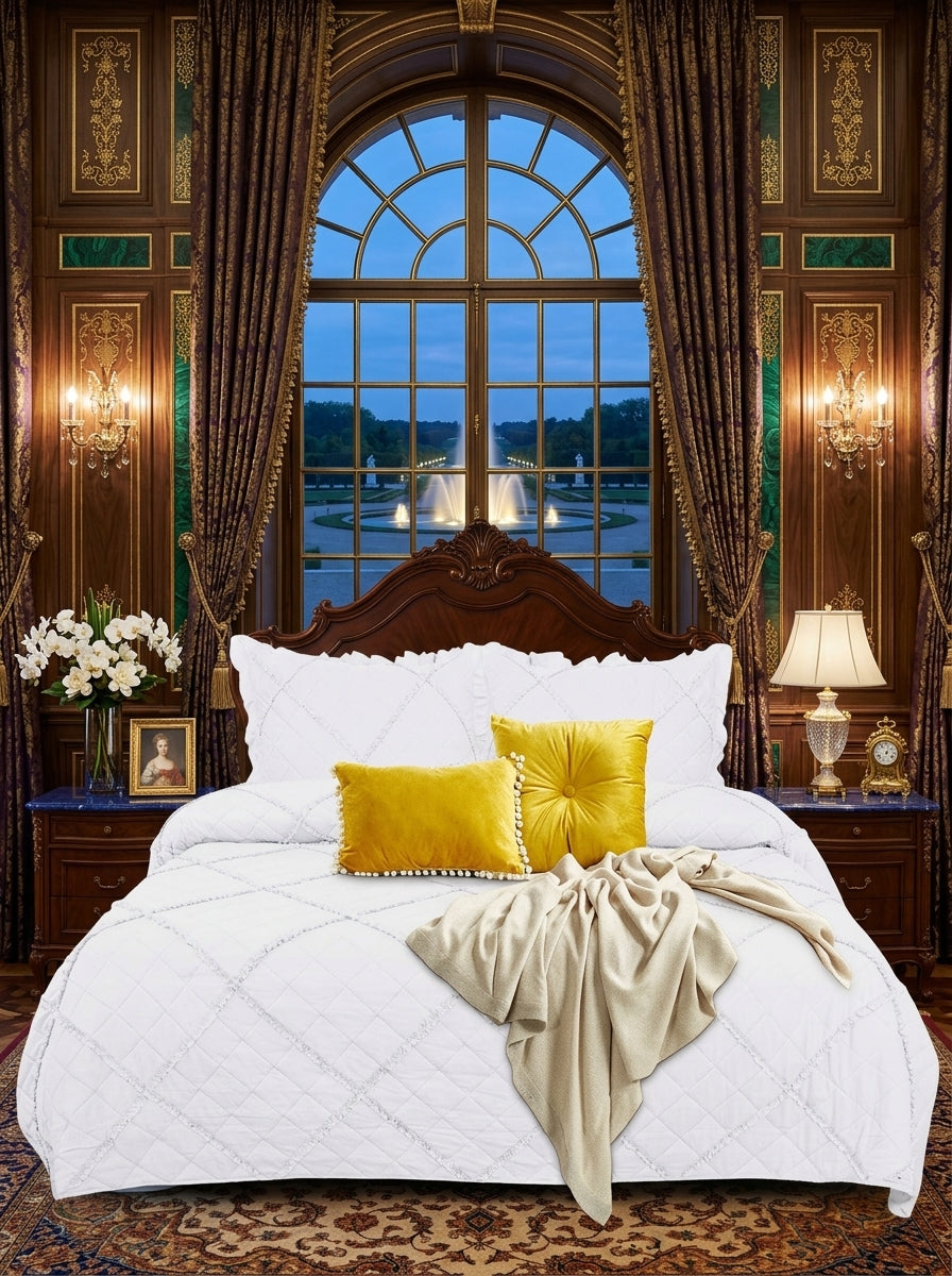 Embossed Quilted Bed Throw – 3 Piece Bedspread Set