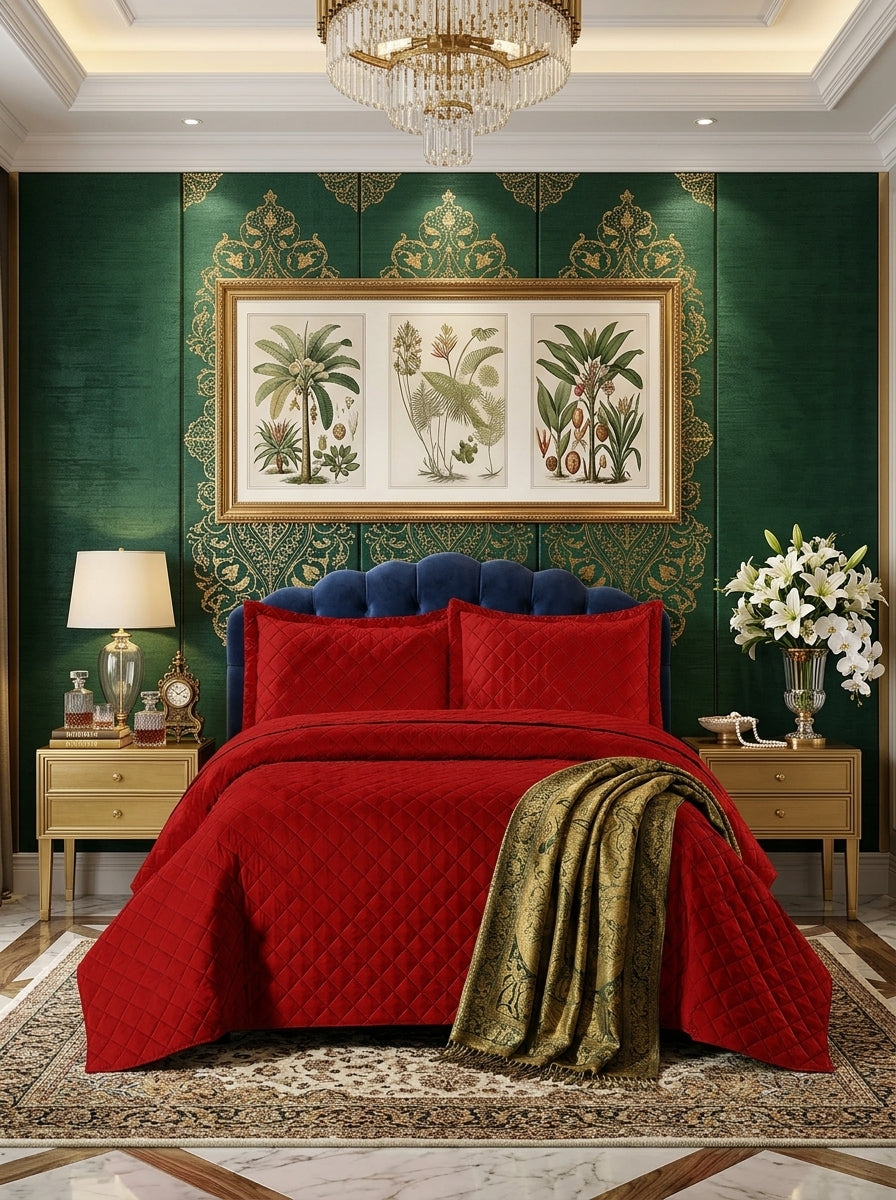 3 Piece Embossed Quilted Bedspread Set with Pillow Covers