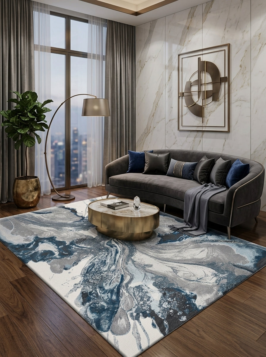 Mottled Fluffy Bedroom Rug – Soft Two-Tone Pile