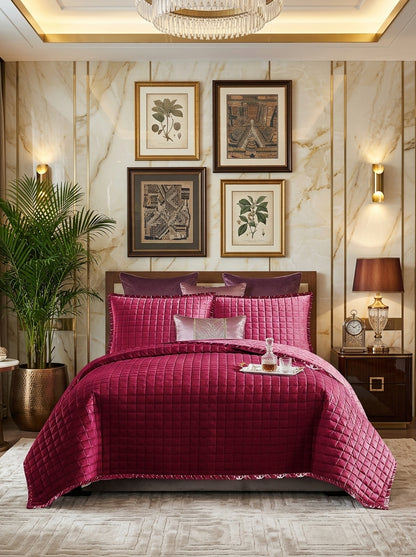 Quilted Bed Throw Set – 3 Piece Bedspread Bedding