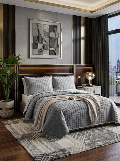Quilted Bed Throw Set – 3 Piece Bedspread Bedding
