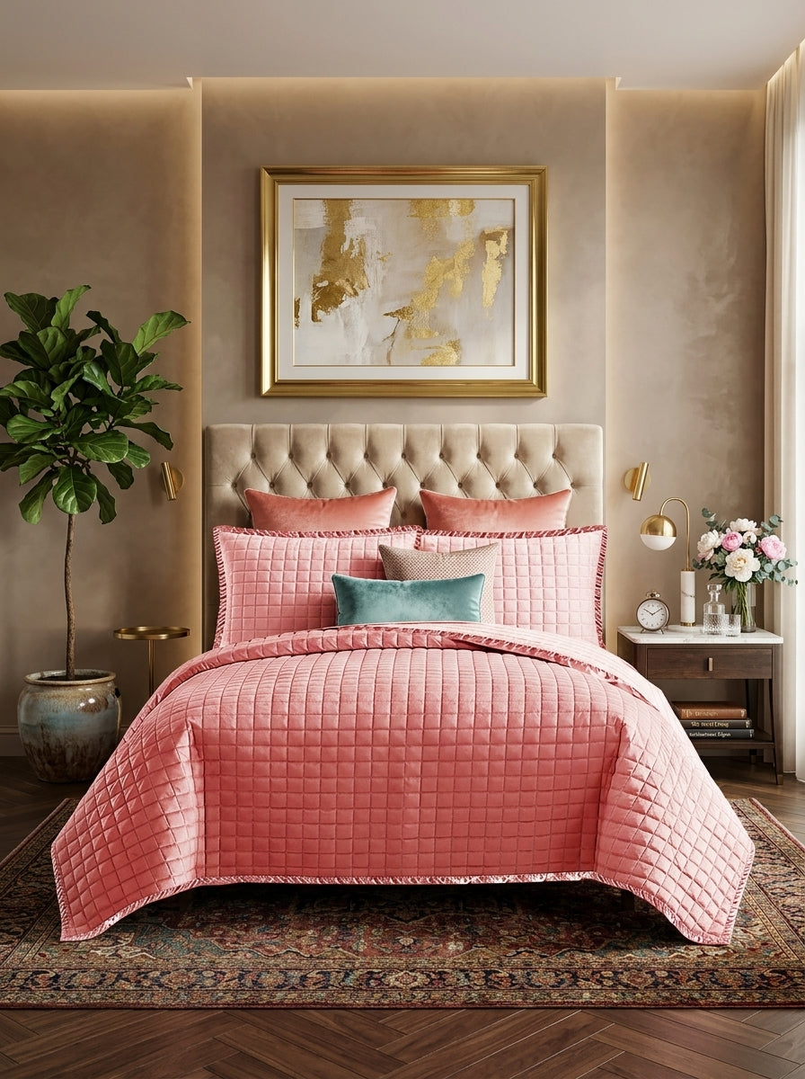 Quilted Bed Throw Set – 3 Piece Bedspread Bedding