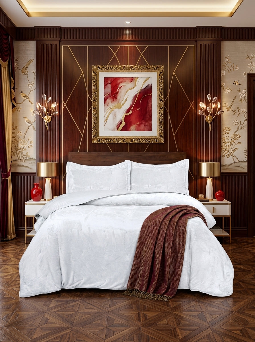 Velvet Embossed Bedspread Throw – Soft Bedroom Cover