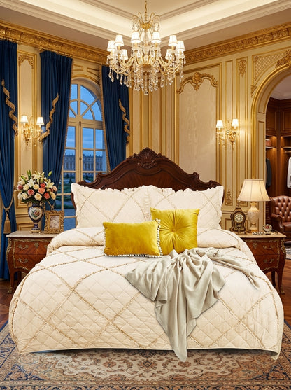 Embossed Quilted Bed Throw – 3 Piece Bedspread Set