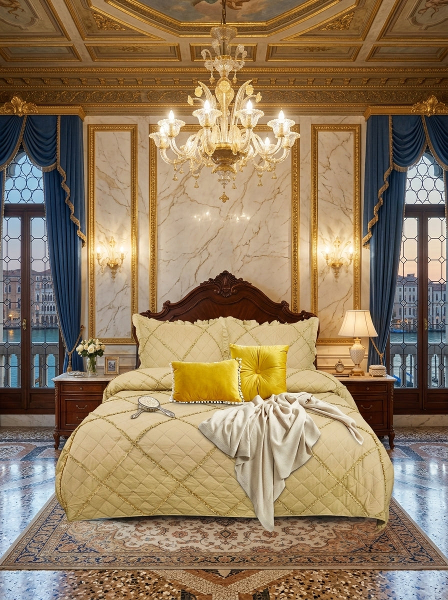 Embossed Quilted Bed Throw – 3 Piece Bedspread Set