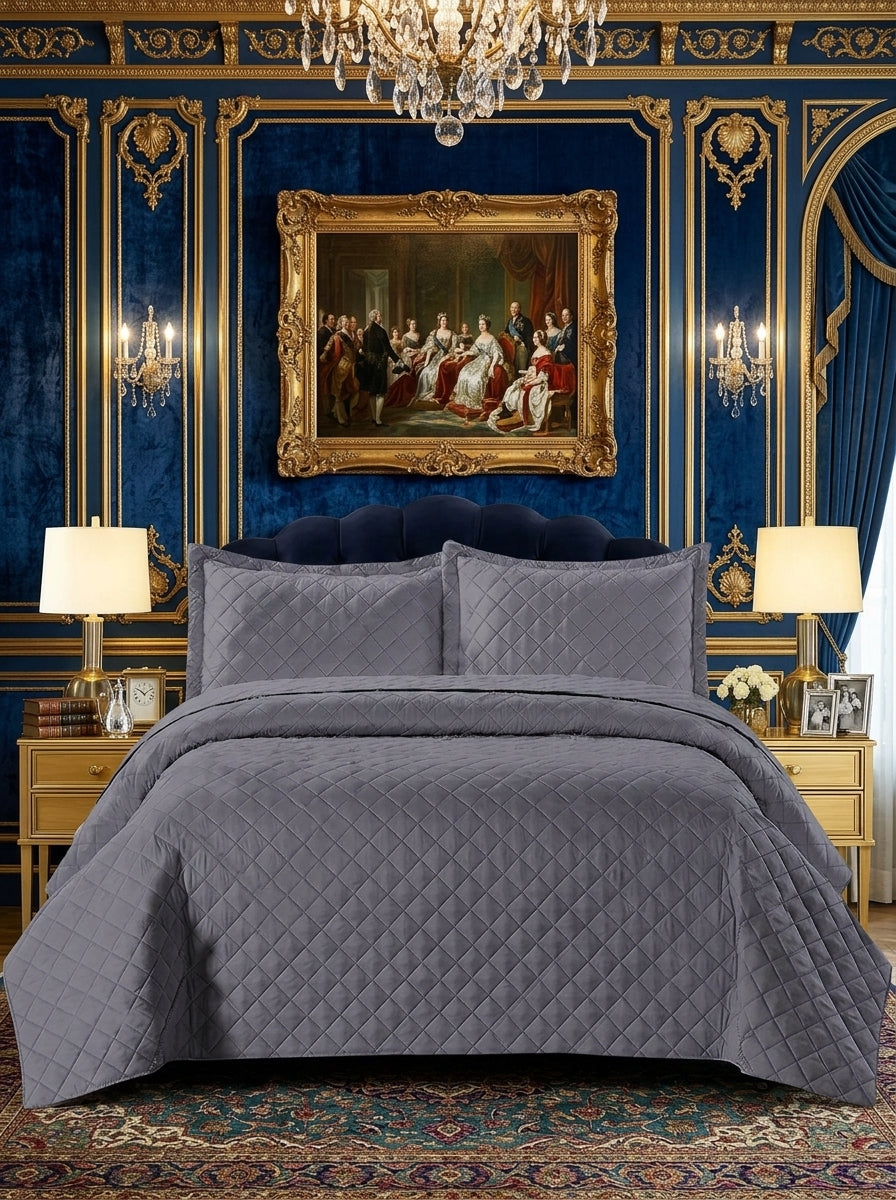 3 Piece Embossed Quilted Bedspread Set with Pillow Covers