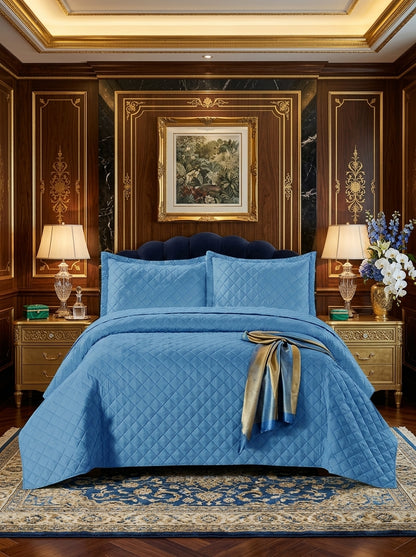 3 Piece Embossed Quilted Bedspread Set with Pillow Covers