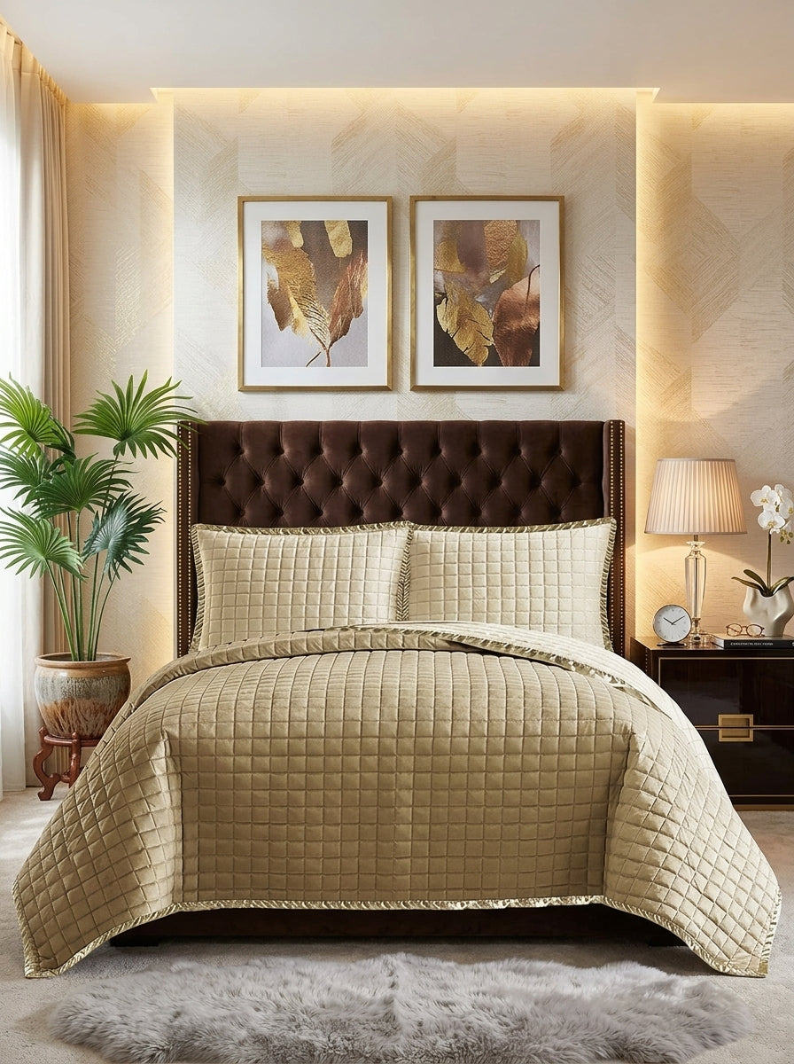 Quilted Bed Throw Set – 3 Piece Bedspread Bedding