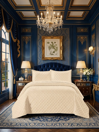 3 Piece Embossed Quilted Bedspread Set with Pillow Covers