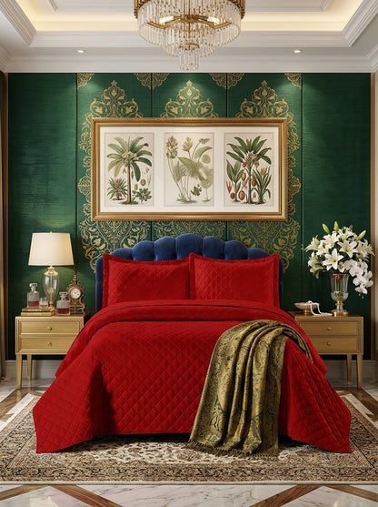 3 Piece Embossed Quilted Bedspread Set with Pillow Covers