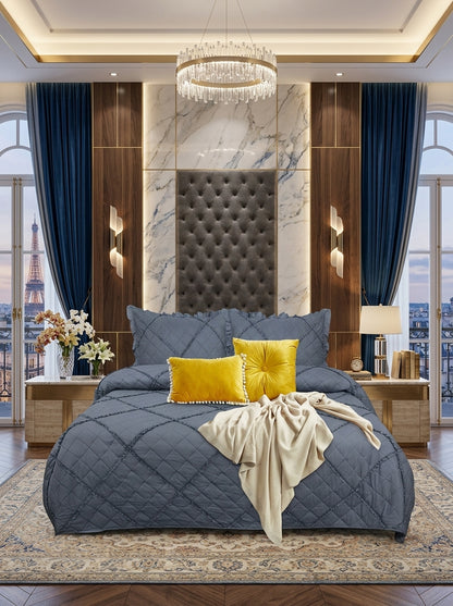 Embossed Quilted Bed Throw – 3 Piece Bedspread Set