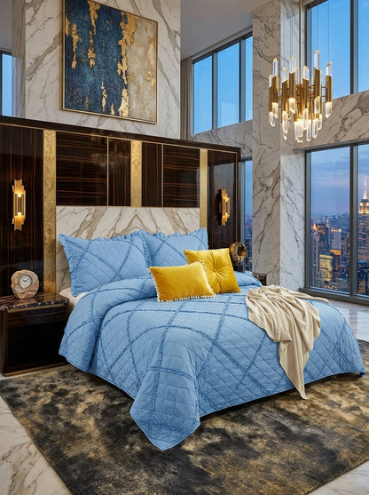 Embossed Quilted Bed Throw – 3 Piece Bedspread Set