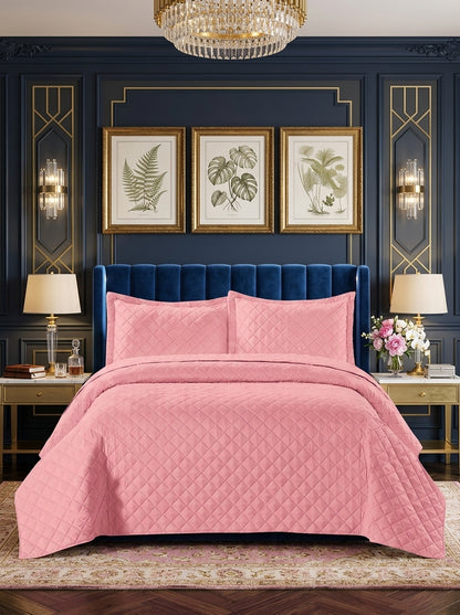 3 Piece Embossed Quilted Bedspread Set with Pillow Covers