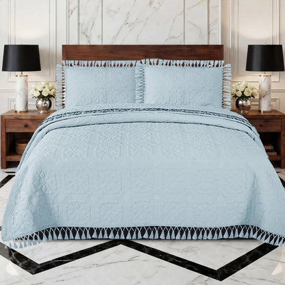 Embossed Quilted Bedspread Set – Pillow Shams Included
