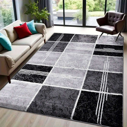 Geometric Box Pattern Rug – Modern Living Room