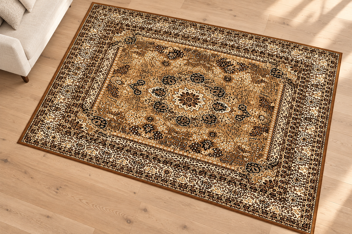 Overhead styling illustration of the Marrakesh 207 Beige rug